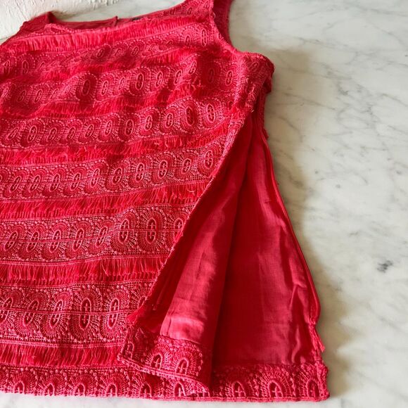 Talbots Coral Eyelash Fringe Lace Sleeveless Top Side Zip-Women's Size 12 Petite - Picture 4 of 9